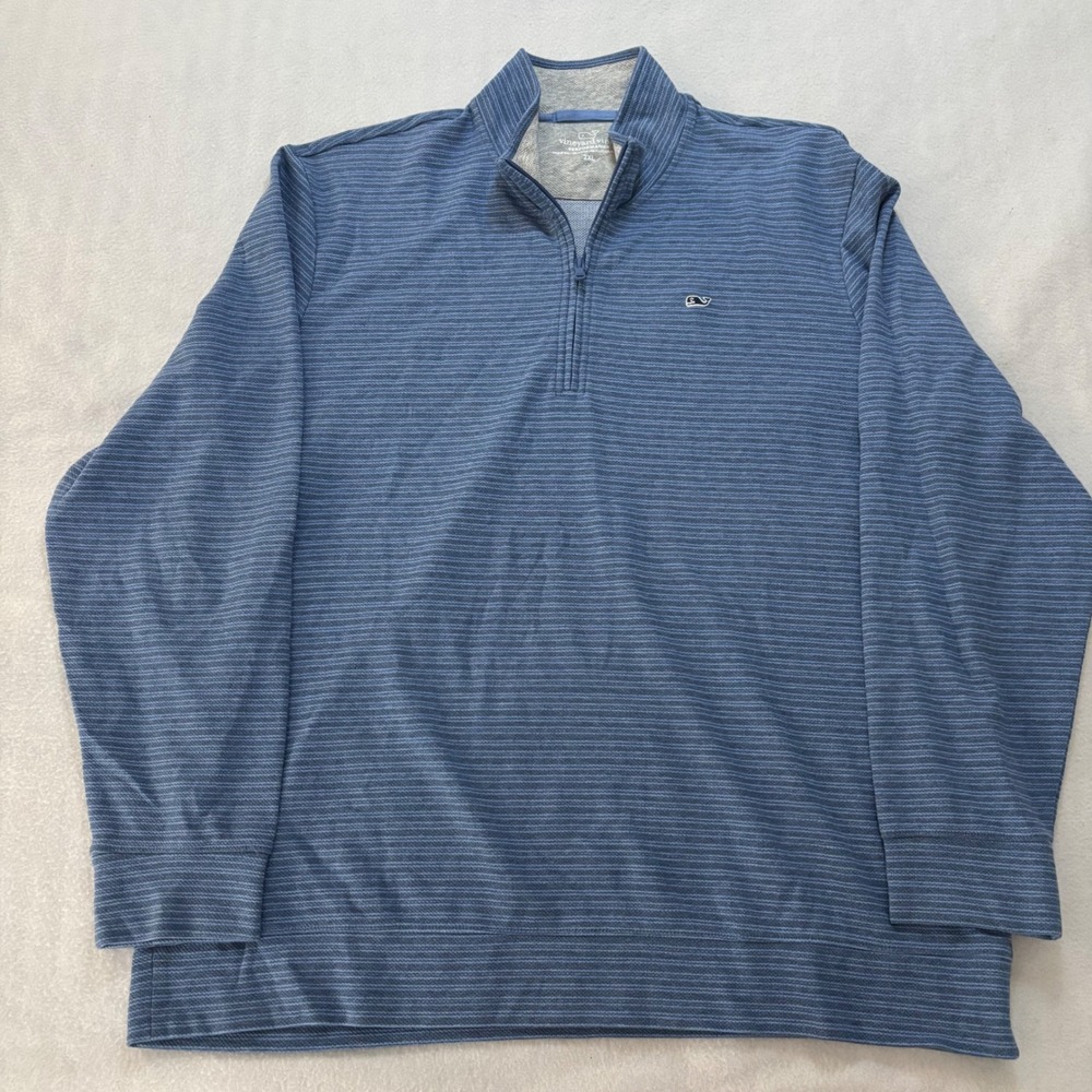 Vineyard Vines Performance Mens 2XL Blue Striped Quarter Zip Pullover 1K001136